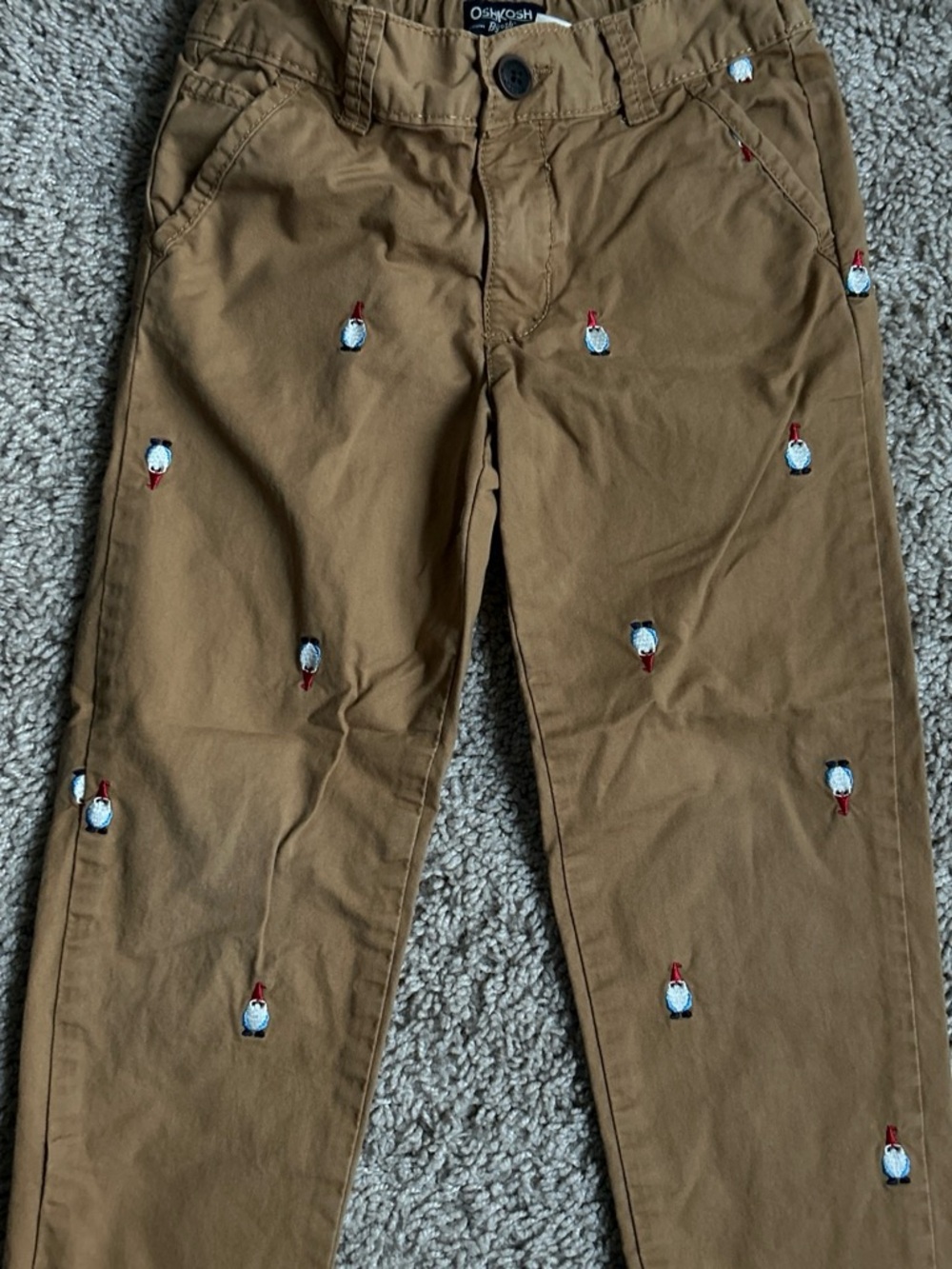 OshKosh B'gosh Tan Chino Pants with Small Embroidered Penguins